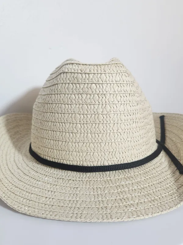 Straw Cowboy Hat with Black Ribbon Trim Unisex Adjustable Chin Strap NWOT - Image 3