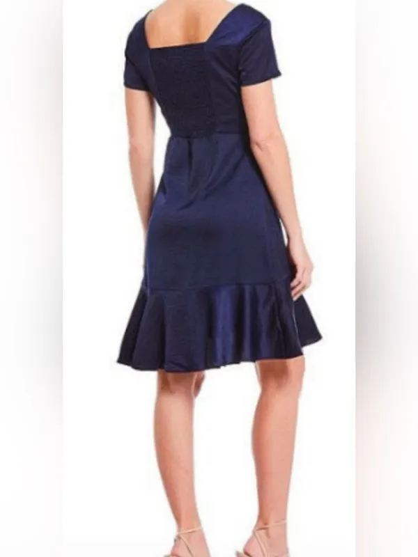 Skies are Blue Navy Satin Flutter Sleeve Midi Dress Sz Med Autumn Wedding Guest - Image 10