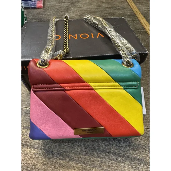 Kurt Geiger London Mini Kensington Bag Stripped Rainbow Eagle Chain Leather - Image 3