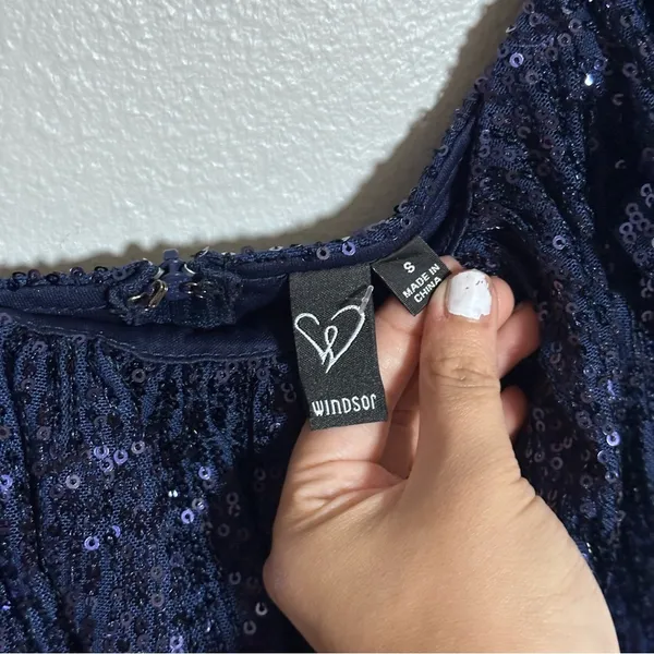 Windsor Women Navy Blue Party Season Sequin Bodycon Mini Dress size S.‎ - Image 5