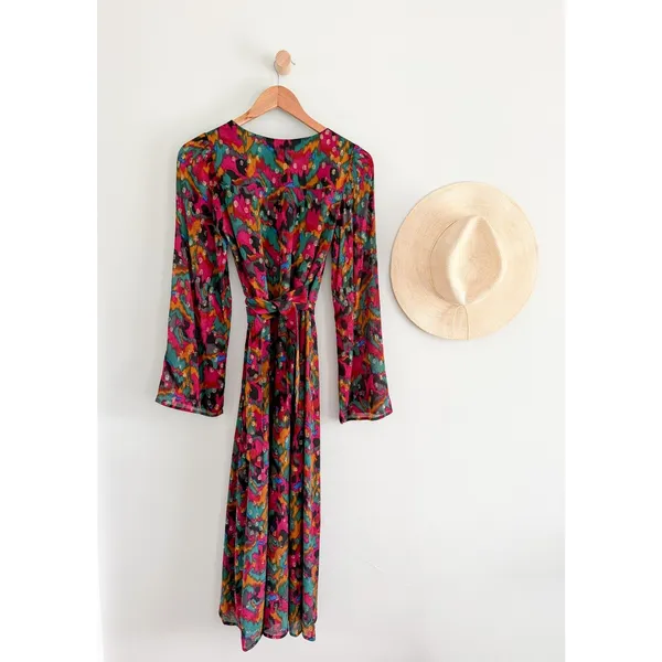 Sézane | NWT Linoy Wrap Midi Dress in Lucky Print Long Sleeve | Sz US 2 FR34 - Image 8