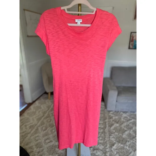 J.Crew Slub Cotton T-Shirt‎ Dress Bright Pink Lounge Travel Resort Vaca Summer M - Image 2