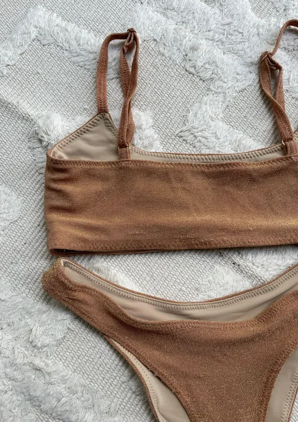 Oh Polly Gold Glitter High Waisted High Cut Brazilian Bikini Set - Image 8