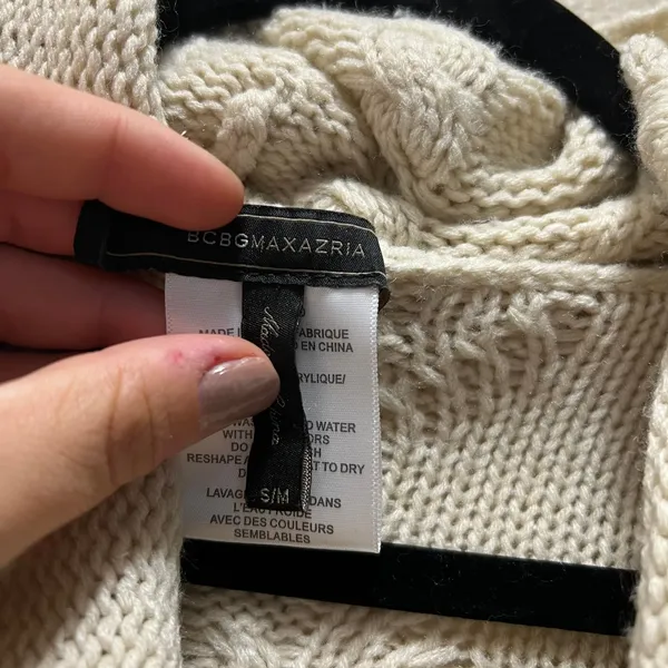 BCBGMaxazria Poncho Oversized Sweater Beige Cable Knit Geometric Pullover Sz S/M - Image 7