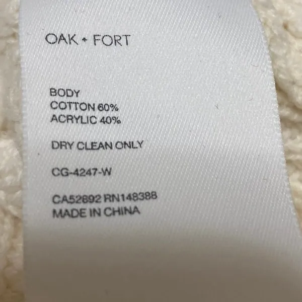 Oak + Fort Cream Rib Chunky Knit V-neck Long Sleeve Crop Cardigan Sweater Top M - Image 4