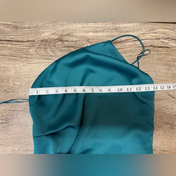 Keepsake Captivating Teal Green Satin One-Shoulder‎ Maxi Slip Dress size 4 - Image 5