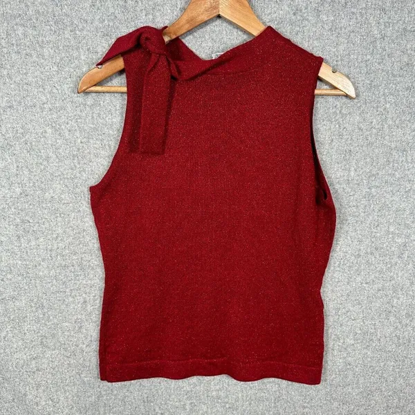 NWT Ann Taylor Loft‎ Womens Sweater Tank Top Red Small Tie Wool Sleeveless Y2K - Image 12