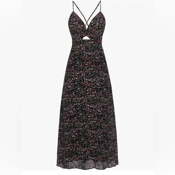 ZAFUL Women's Spaghetti Strap Floral Summer Hollow Twist Front Maxi Dresses Sexy - Image 4