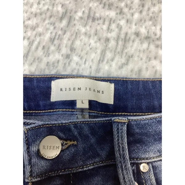 Risen Jeans Cuffed Mid Rise Denim Shorts Medium Wash RDS6459 Size L NWT - Image 6