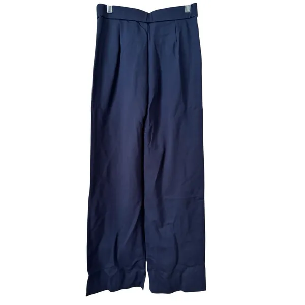 NWT Halara Navy Blue Pleated Wide Leg Asymmetrical Button Ponte Knit Pants Small - Image 2