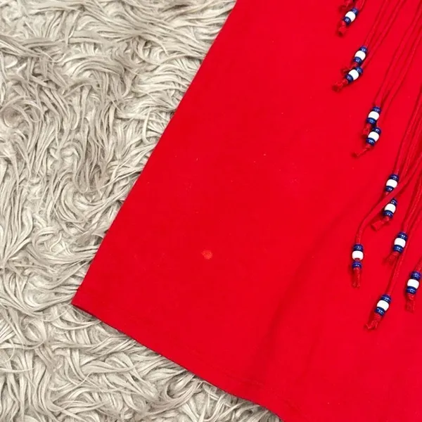 Handmade vintage fringe and beads American flag USA t-shirt large - Image 6