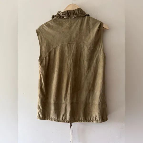 Elie Tahari Beige 100% Suede Sleeveless‎ Zip Up Jacket - Image 6