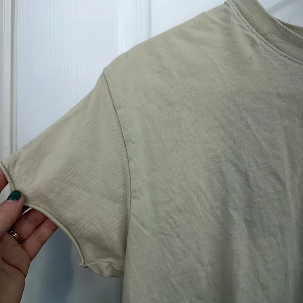 Talentless tan beige cropped short sleeve Crewcut loose relaxed 100% cotton tee‎ - Image 2