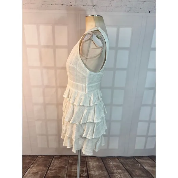Saints & Secrets White Plunging Neck Ruffle Tiered Sleeveless Mini Dress Medium - Image 7