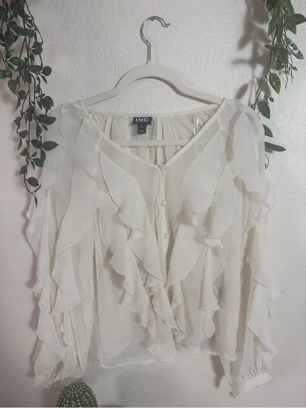 INC International Concepts Ivory Ruffle Button - Image 2