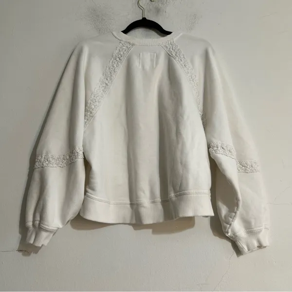 Aerie Hey Crochet Lace Trim Notch Neck Sweatshirt White Small - Image 6