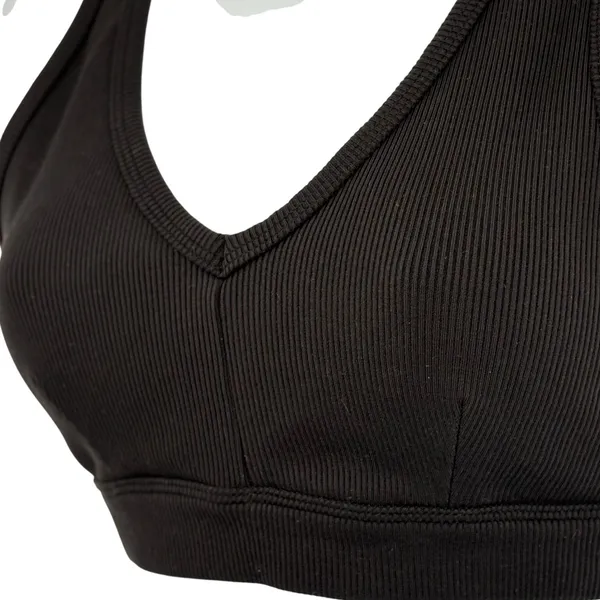 Alo Yoga Ribbed V Neck Sports Bra Women XS Black Wrap Back Activewear Athleisure - Image 3