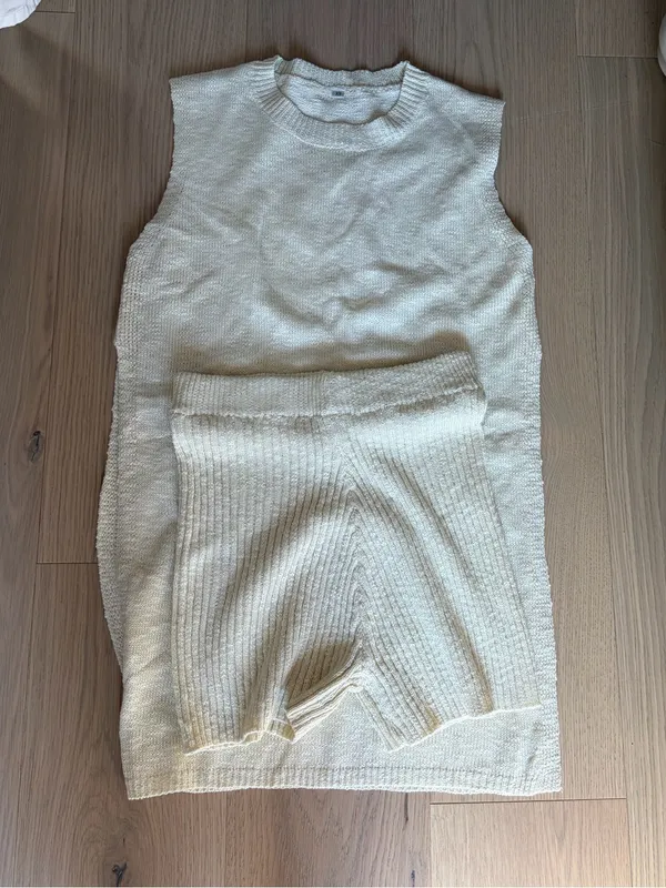 Uaneo 2 Piece Outfit Summer Knit Sweater Set Sleeveless Tunic top and short - Image 2