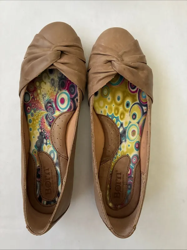 Born Tan Knotted Leather Ballet Flats Size 7 - Image 3