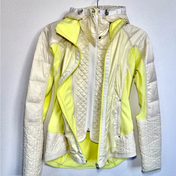 Lululemon Yellow Cream Down Ski Jacket Sz 6 Hooded Water Resistant Luxe Warm - Image 9