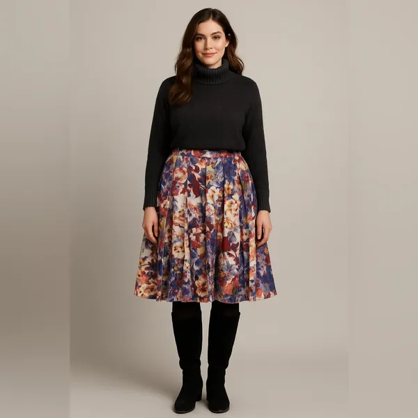 Coldwater Creek Women’s 2XL Floral Pleated Multicolor Cotton Blend Midi Skirt - Image 2