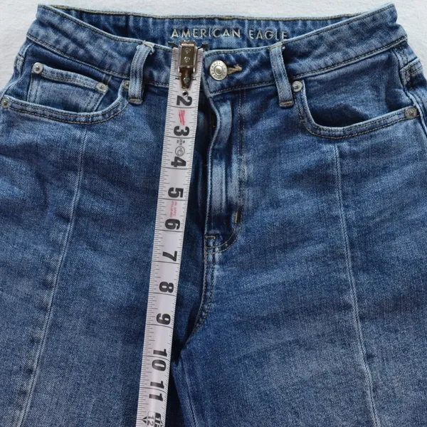 American Eagle Womens Wide Leg Jeans Blue Medium Wash Front Seam Raw Hem Size 26 - Image 6