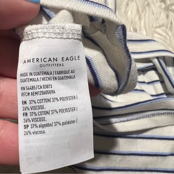 American Eagle Womens Size XS Halter Top White Navy Blue Stripes Textured Cotton - Image 8