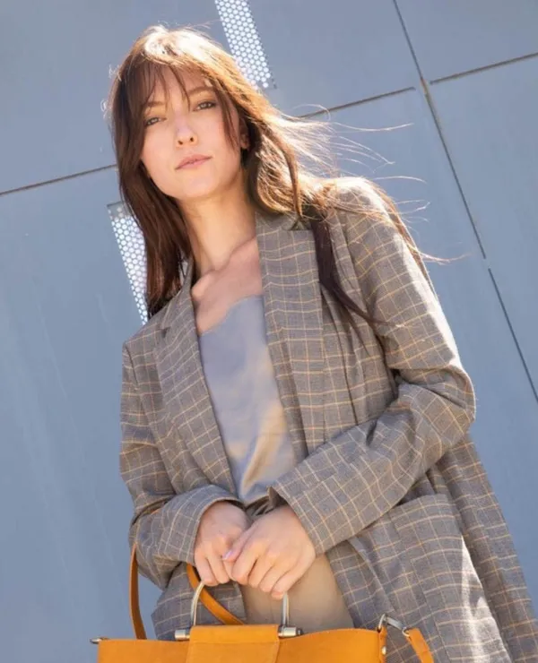 Irene’s Story Umber Oversized Plaid Striped Fall Winter Trench Coat Jacket - Image 3