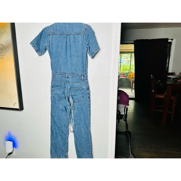 DL1961 Hannah Blue Denim Collared Cinched Waist Button Front Jumpsuit Size Small - Image 6