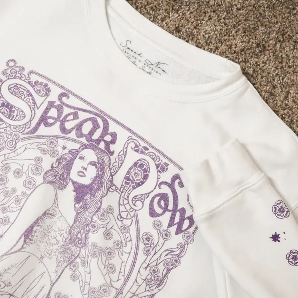 Taylor Swift Speak Now Taylors Version Sweatshirt Women L‎ White Purple Floral - Image 9