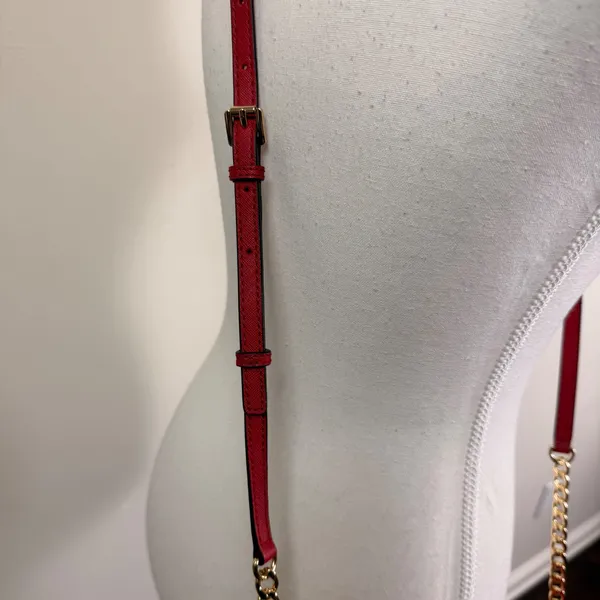 Michael Kors Jet Set East West Crossbody Bag Red Saffiano Leather Gold Hardware - Image 10