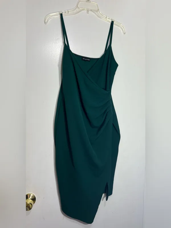 PrettyLittleThing Teal Asymmetrical Bodycon green Dress Size 16 - Image 3