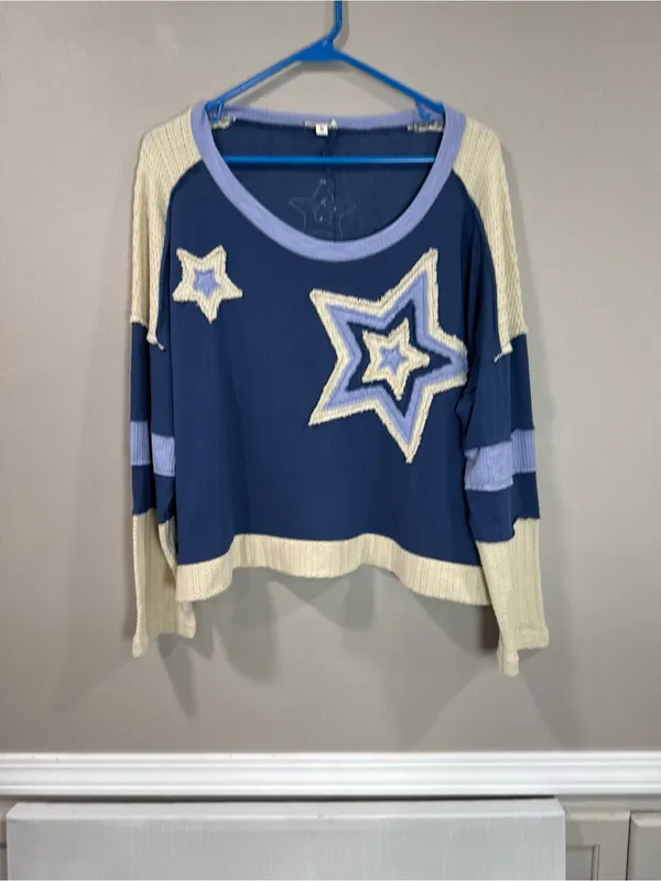 POL Threaded Pear Natalie Star Patchwork Oversized Top - Image 4