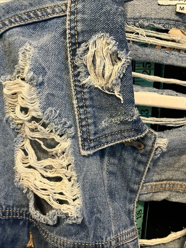 Cello Light Blue Distressed shredded Oversized Jean Jacket - Image 4