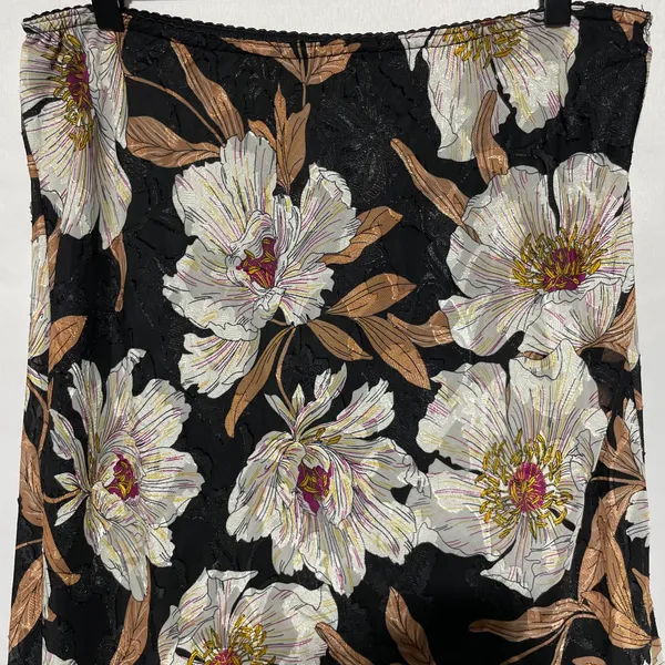 Band of Gypsies Collective Floral Print Midi Slip Skirt Rho Black Cream Size Large - Image 8