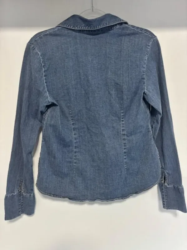 Vintage Y2K Old College Inn Stretch Denim Pullover Shirt Women Split V Neck L - Image 4