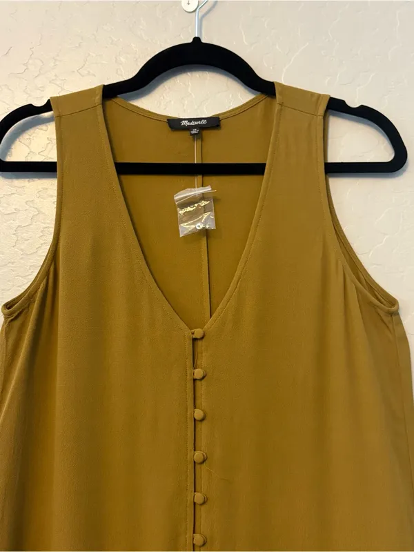Madewell heather button down sleeveless sheath dress in spiced olive XS NWOT - Image 3