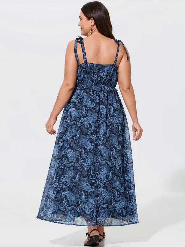 BloomChic Paisley Print Shoulder-Tie Ruffled Maxi Dress Sz.14-16 NWT - Image 3