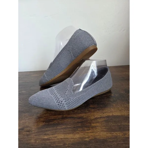 Gray Knit Pointed Toe Ballet Flat Shoes Slip On Preppy Comfy Office School 6 - Image 2