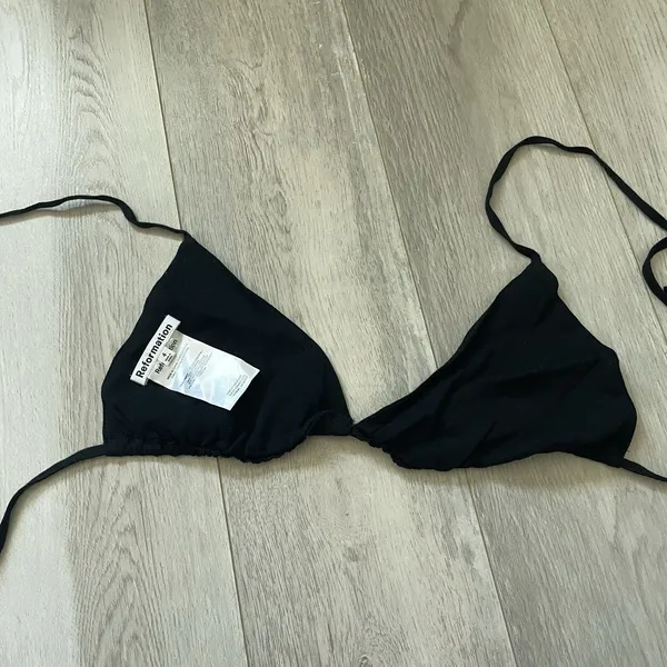 Reformation Bikini Top triangle spaghetti womens Black (size 4) ecovera beach - Image 2