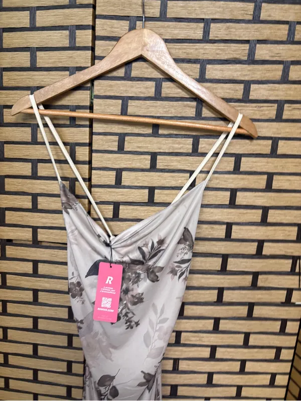 Rowme Tan Mesh Floral Midi Dress Size Small - Image 3