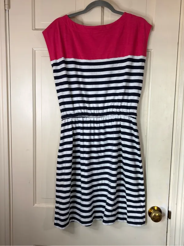 Gap Pink Navy White Striped T-Shirt Dress Drawstring Waist Nautical Size M - Image 6