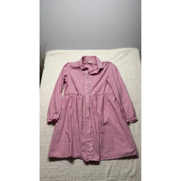 J.Crew Womens Pink White Striped Cotton Babydoll Shirt Dress Size 10 Long Sleeve - Image 2