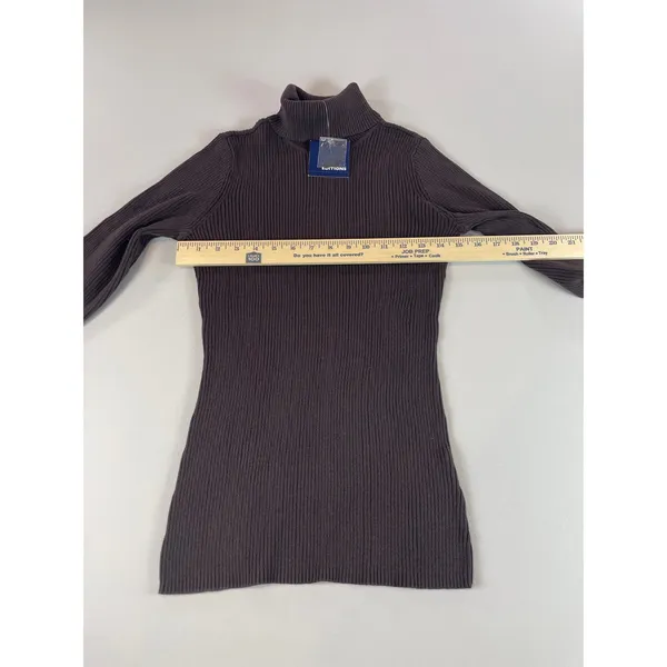 Basic Editions Top Size S Brown Cotton Ribbed Turtleneck Stretch Knit NWT - Image 4