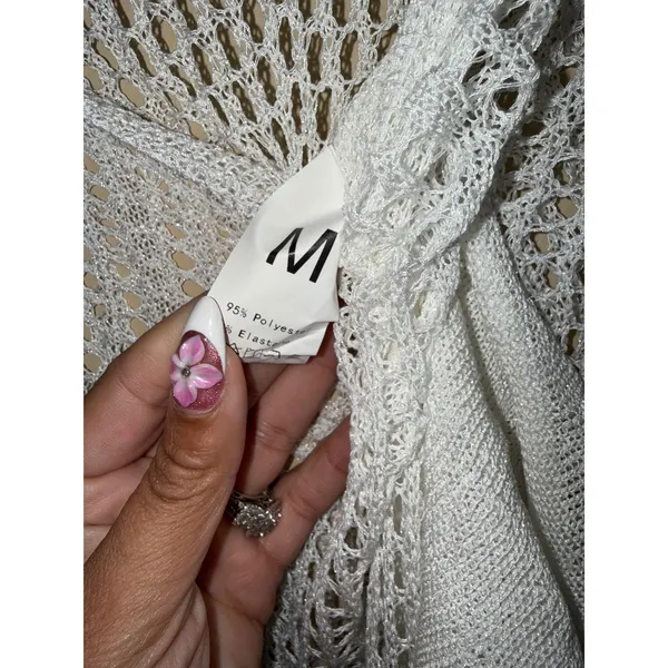 White Crochet Knit Ruffle Maxi Skirt Boho Beach Cover Up M Resort Festival Vaca - Image 3