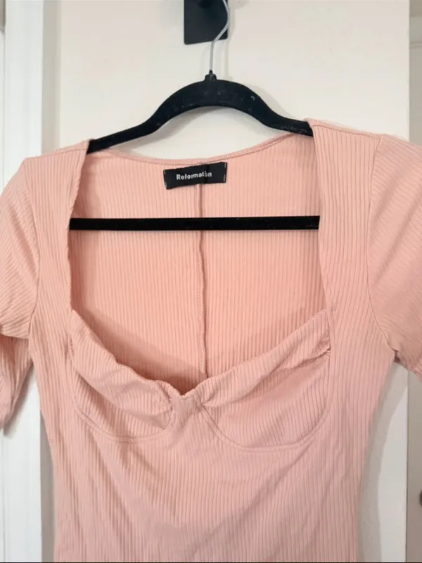 Reformation Pale Blush Ribbed Bustier-Style Tee - Image 2