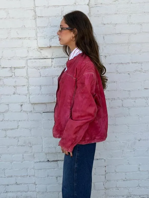 Vtg Missani Le Collezioni Red Lambskin Leather bomber jacket Sz M men’s Zip Burnished GUC - Image 3