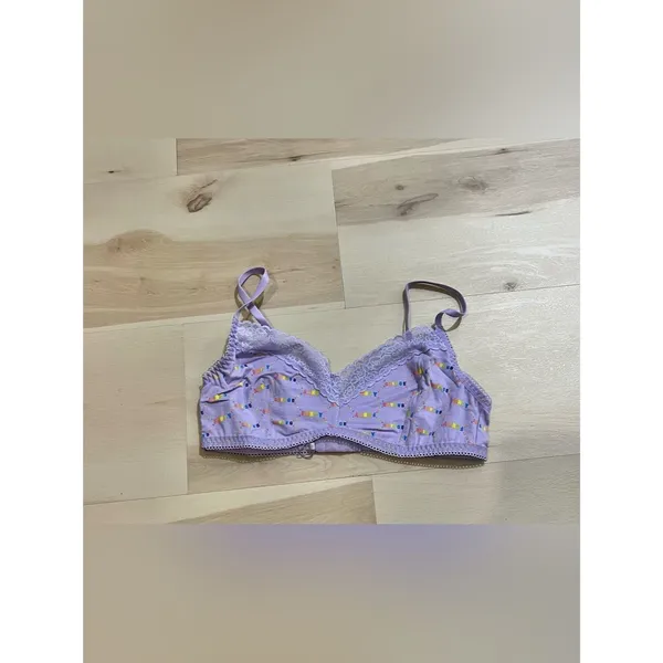 Savage x Fenty NWT Women Large Cotton Lace Trim Rainbow Logo Triangle Bralette - Image 2