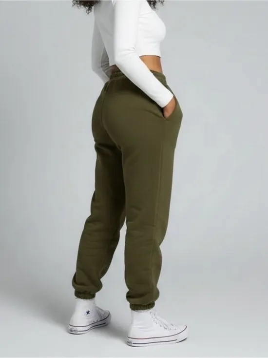 NEW Naked Wardrobe Olive Green French Terry Joggers High Waist Sweatpants SMALL - Image 5