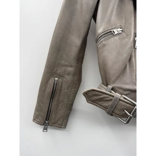 AllSaints Balfern Leather Biker‎ Jacket Women's Size 0 Taupe Moto Fall Edgy - Image 8
